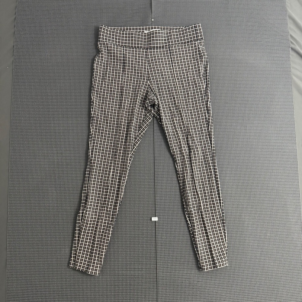 Old Navy Stevie High Rise Grid Check Pants Black White Slim Leg Pull On Trousers